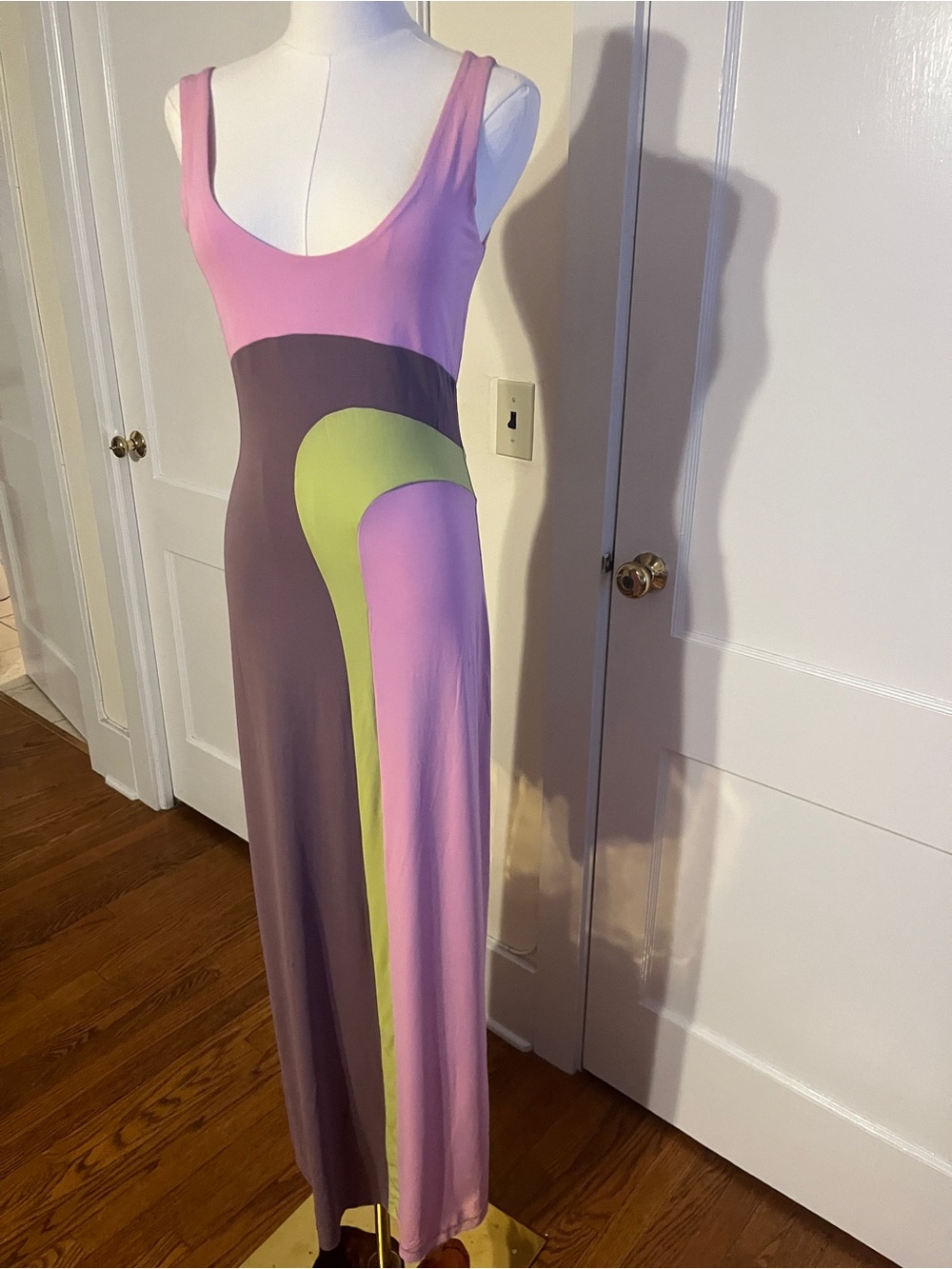 Plein Sud Pink Mod Colorblock Maxi Dress – Sculptural 90s Graphic - Picture 6 of 14